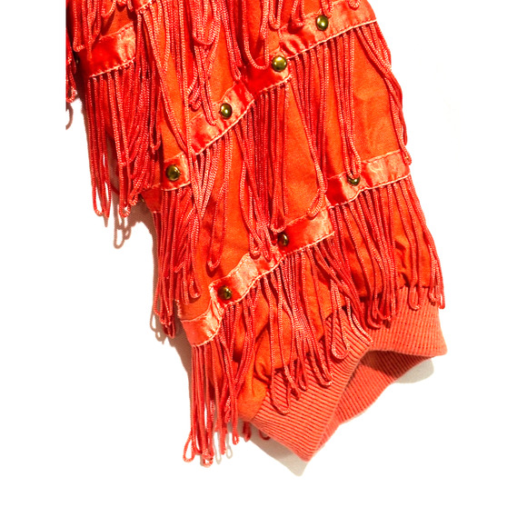 Cowgirl Rock Dance Tassel Fringe studs Jacket top Zip Coral sz L Retro Funky - Picture 3 of 10